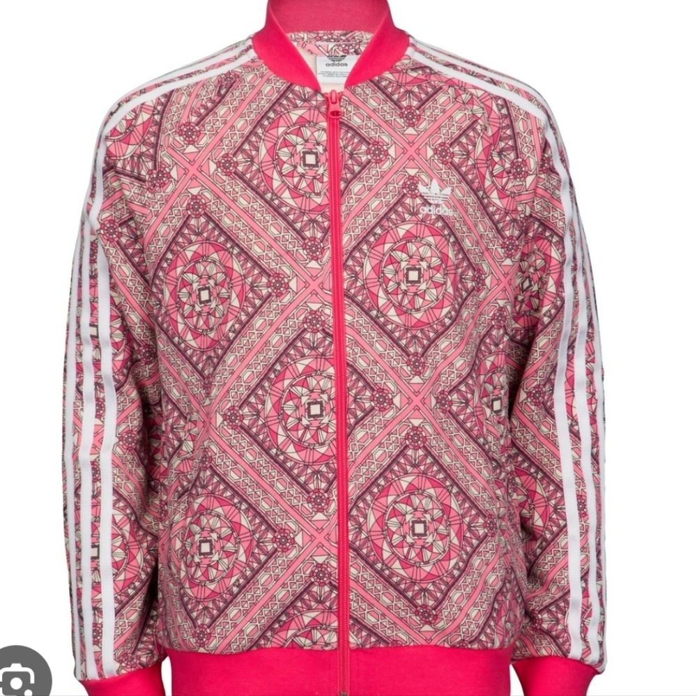 Adidas Originals Superstar Track Jacket Kids Size Large Pink Multi Tile Pattern
